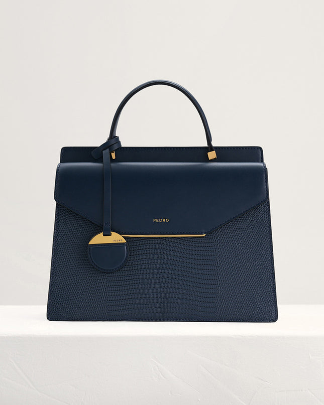 Lizard-Effect Structured Top Handle Bag