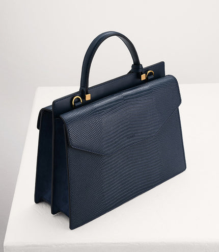 Lizard-Effect Structured Top Handle Bag