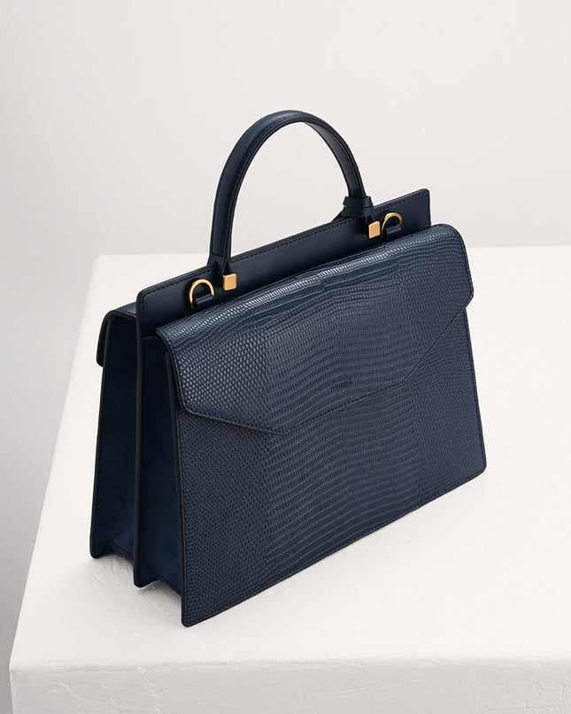 Lizard-Effect Structured Top Handle Bag