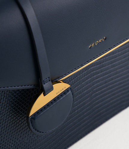 Lizard-Effect Structured Top Handle Bag