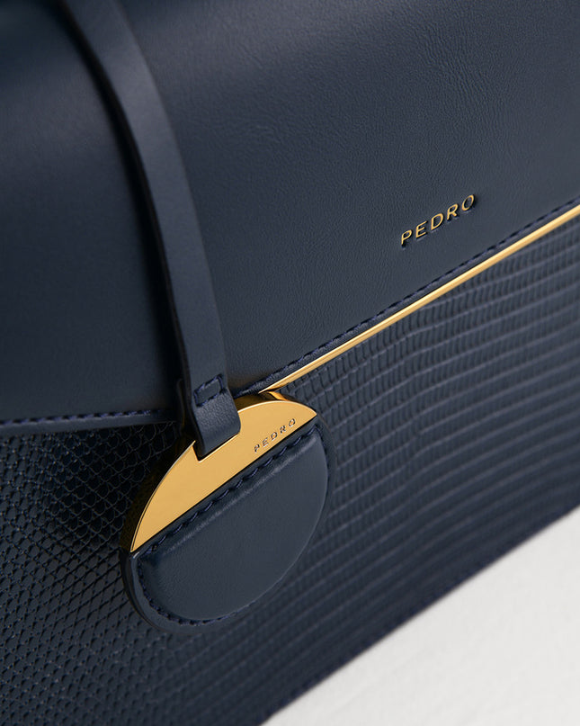 Lizard-Effect Structured Top Handle Bag