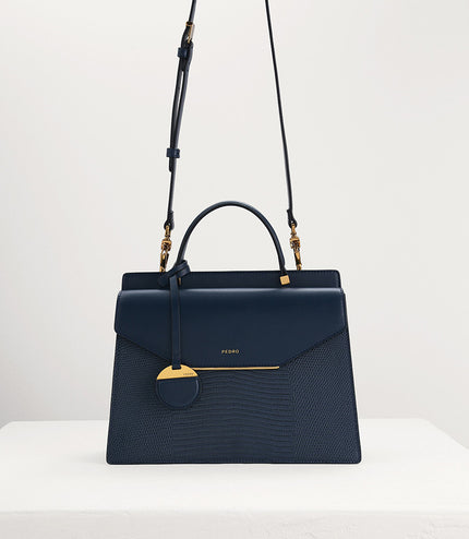Lizard-Effect Structured Top Handle Bag