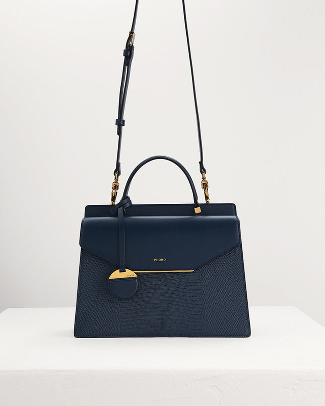 Lizard-Effect Structured Top Handle Bag