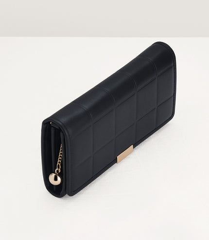 Qulited Long Leather Wallet on Chain