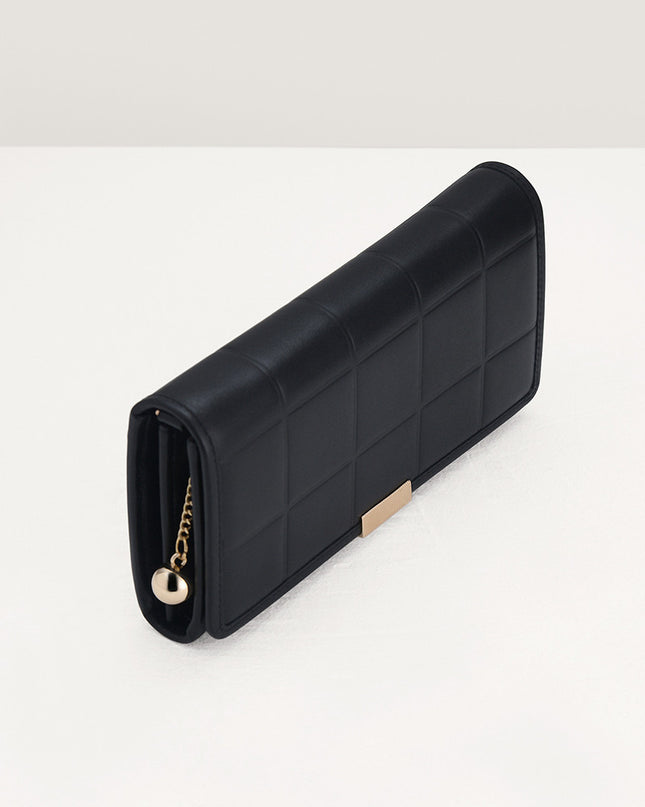 Qulited Long Leather Wallet on Chain