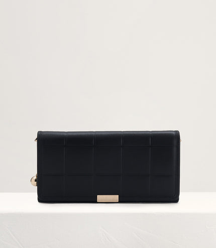 Qulited Long Leather Wallet on Chain