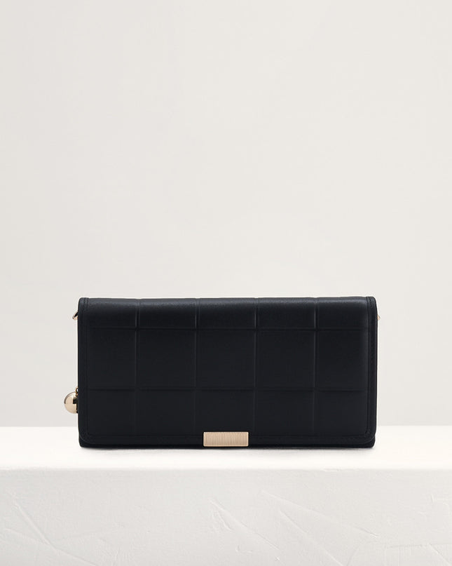 Qulited Long Leather Wallet on Chain