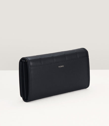 Qulited Long Leather Wallet on Chain