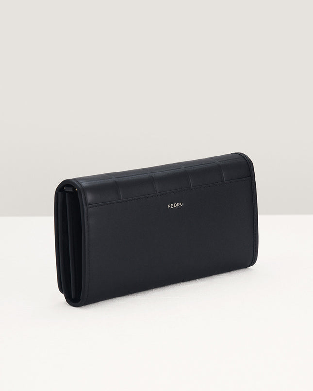 Qulited Long Leather Wallet on Chain