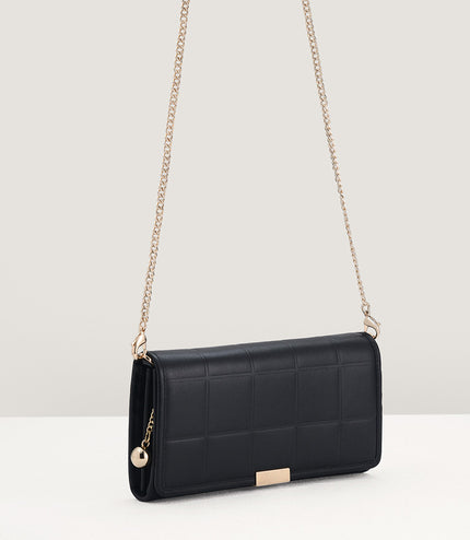 Qulited Long Leather Wallet on Chain