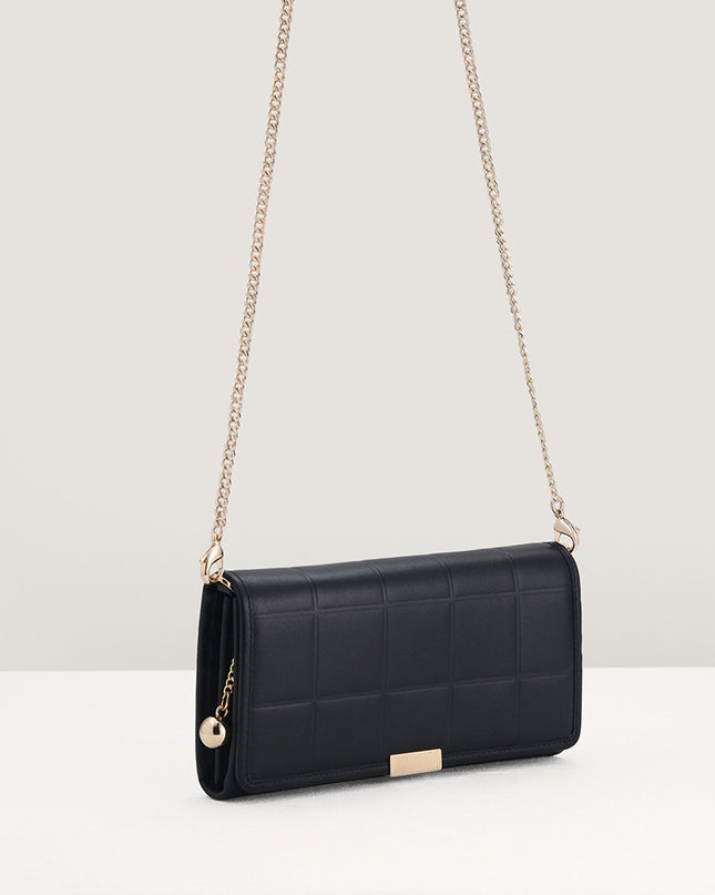 Qulited Long Leather Wallet on Chain