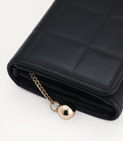 Qulited Long Leather Wallet on Chain