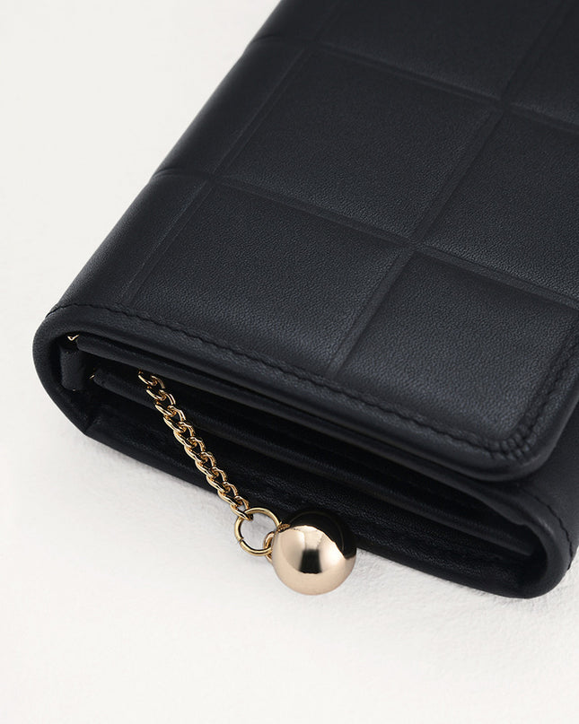 Qulited Long Leather Wallet on Chain