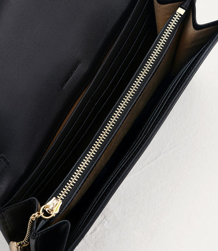 Qulited Long Leather Wallet on Chain