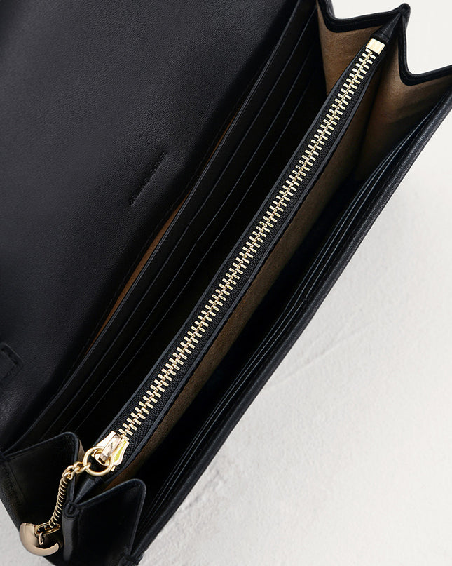 Qulited Long Leather Wallet on Chain