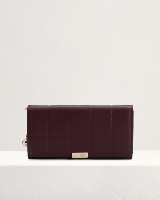 Qulited Long Leather Wallet on Chain