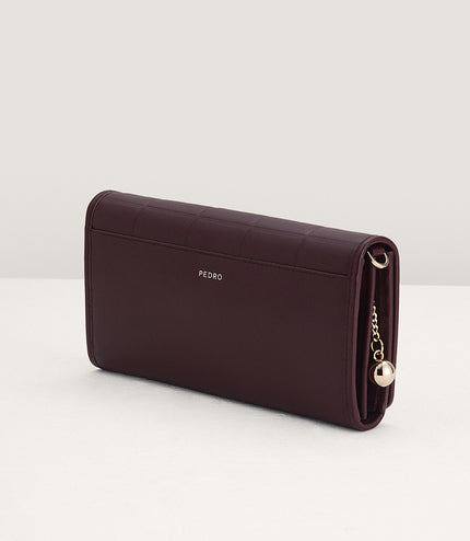 Qulited Long Leather Wallet on Chain