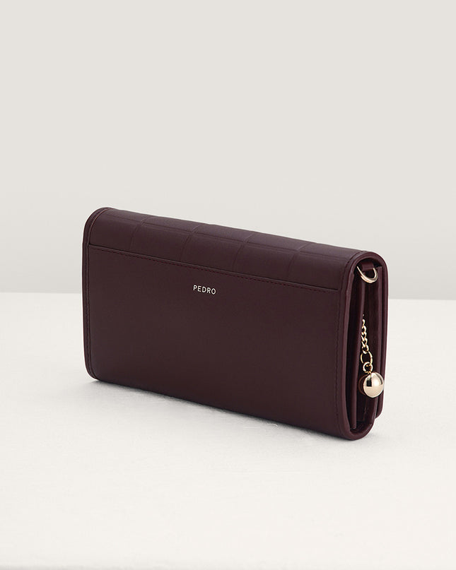 Qulited Long Leather Wallet on Chain