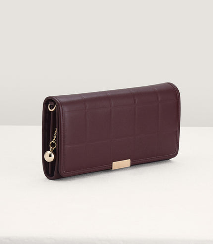 Qulited Long Leather Wallet on Chain