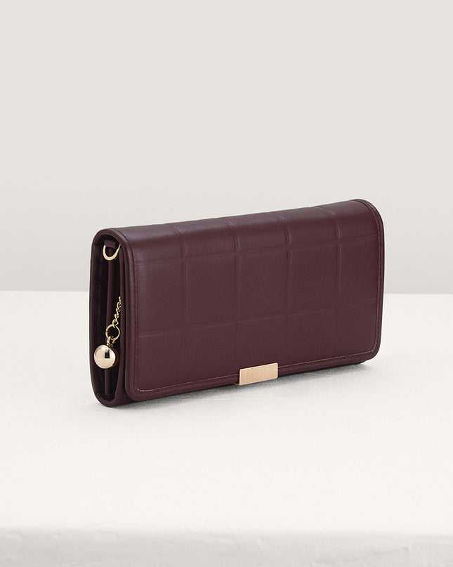 Qulited Long Leather Wallet on Chain