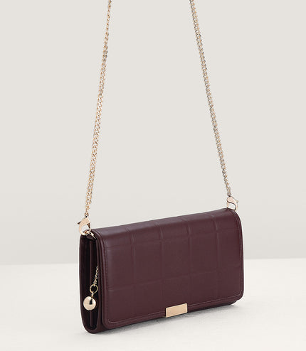 Qulited Long Leather Wallet on Chain