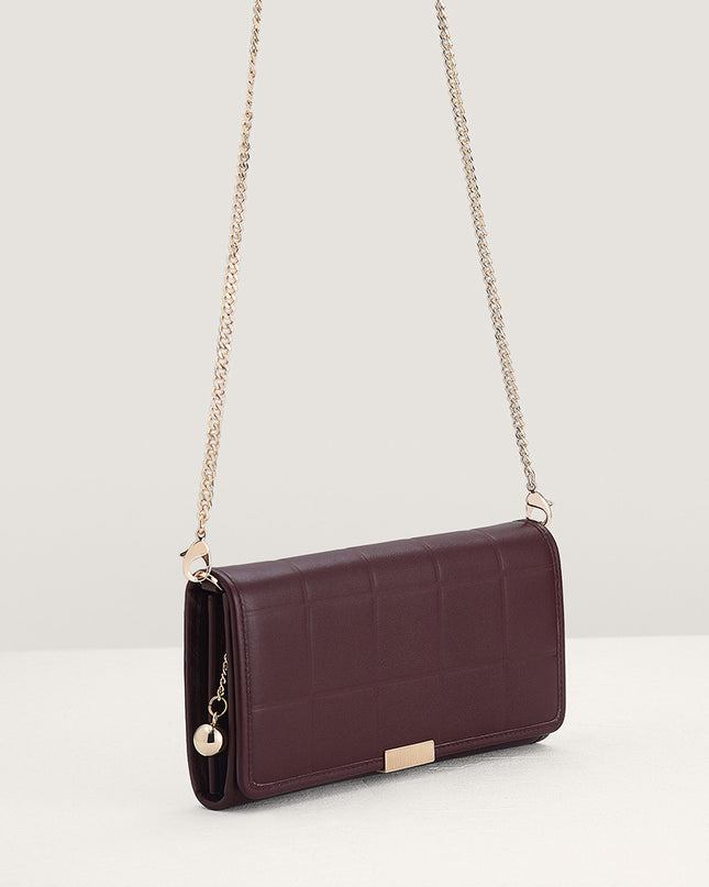 Qulited Long Leather Wallet on Chain