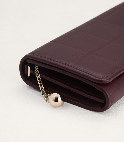 Qulited Long Leather Wallet on Chain