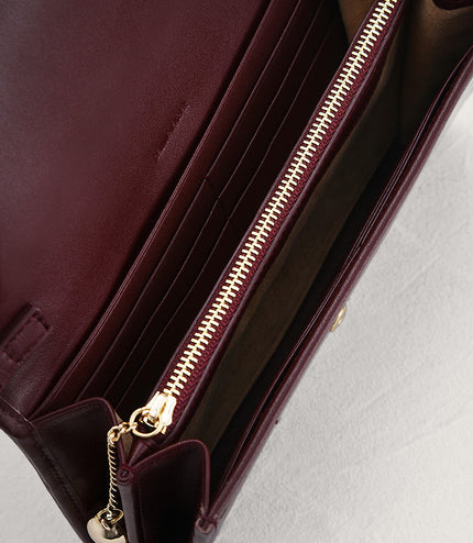Qulited Long Leather Wallet on Chain