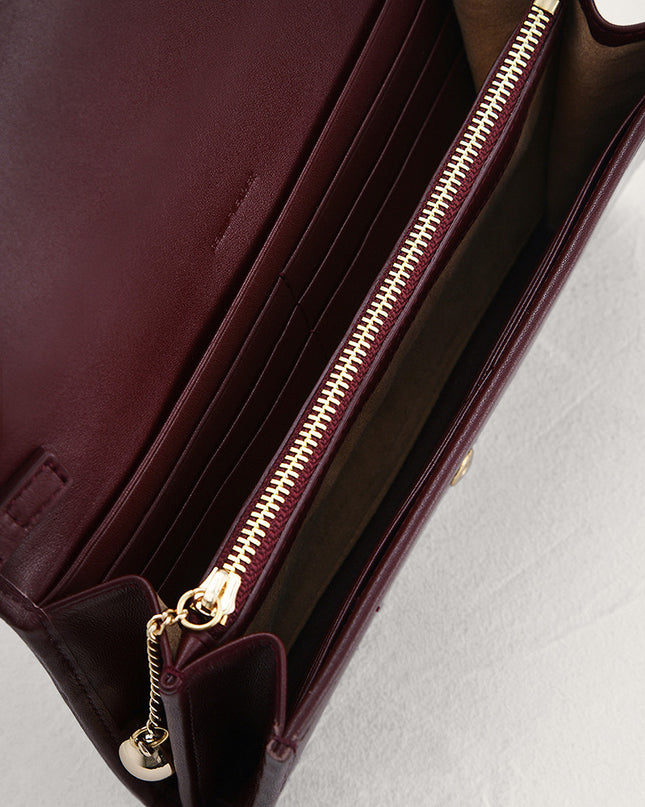 Qulited Long Leather Wallet on Chain