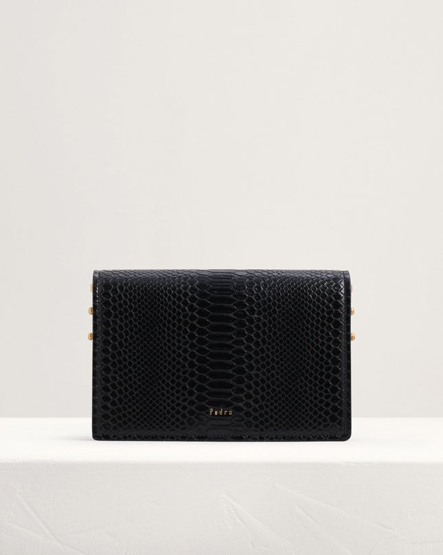 Snake-Effect Front Flap Shoulder Bag