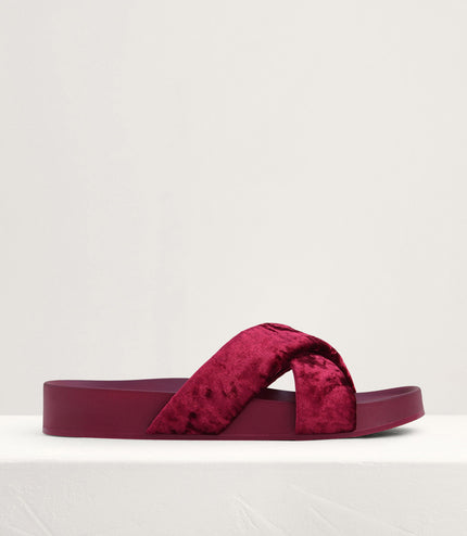 Velvet Crossband Flatform Sliders