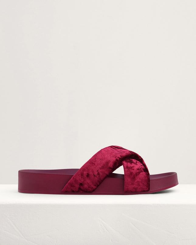 Velvet Crossband Flatform Sliders