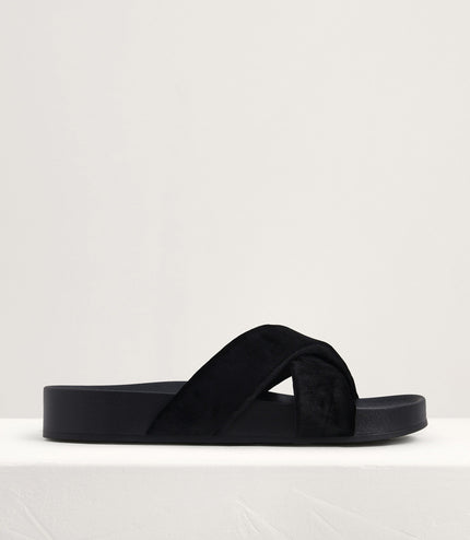 Velvet Crossband Flatform Sliders