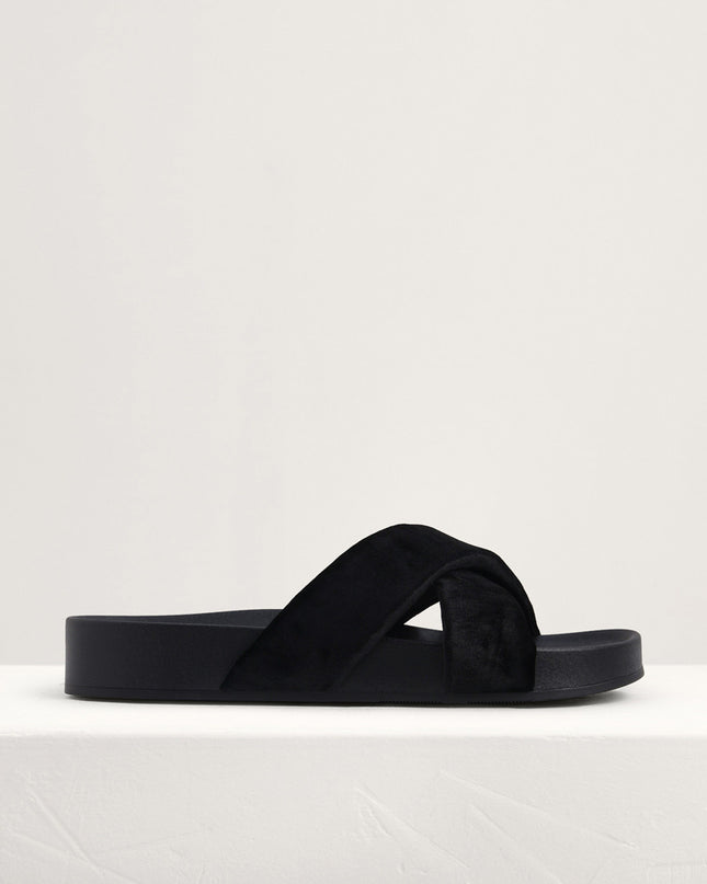 Velvet Crossband Flatform Sliders