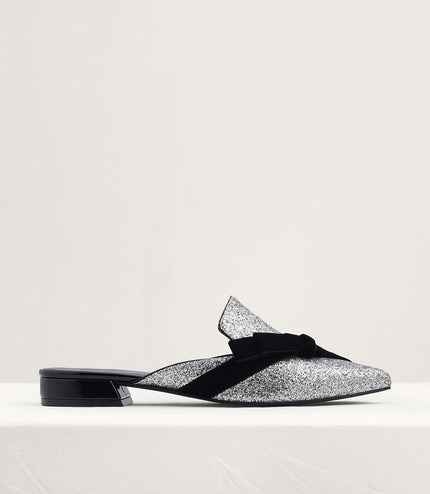 Velvet Bow Glitter Mules