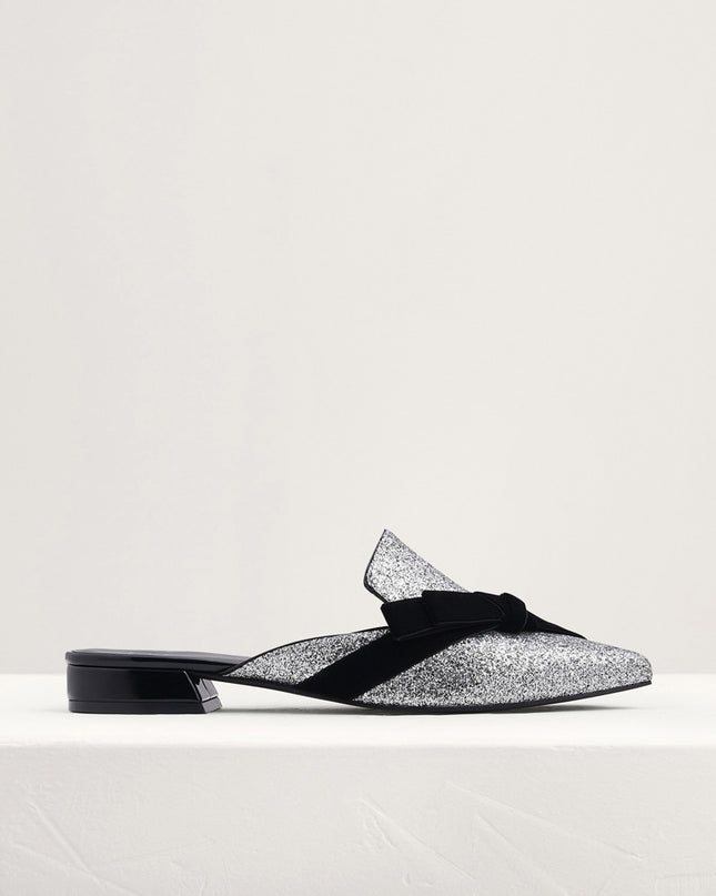 Velvet Bow Glitter Mules