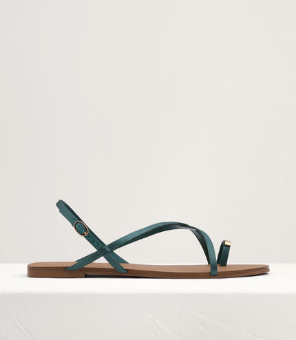 Metal Embellished Satin Toe Loop Sandals