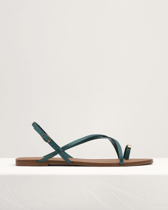 Metal Embellished Satin Toe Loop Sandals