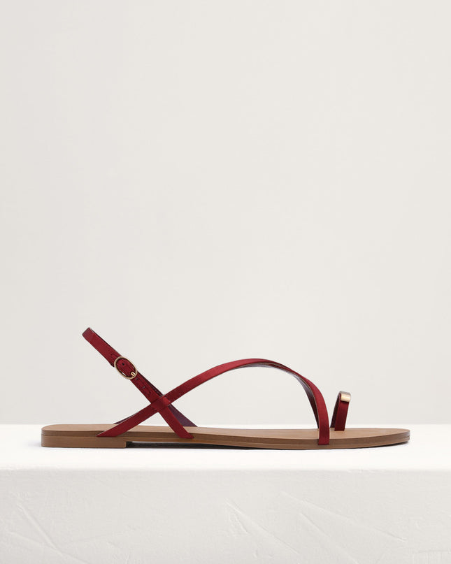 Metal Embellished Satin Toe Loop Sandals