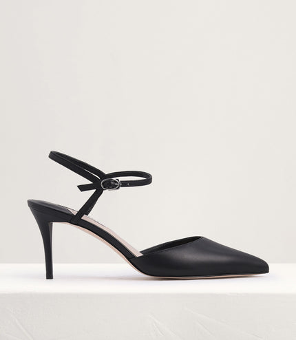 Ankle Strap Pointed Toe Leather Pumps