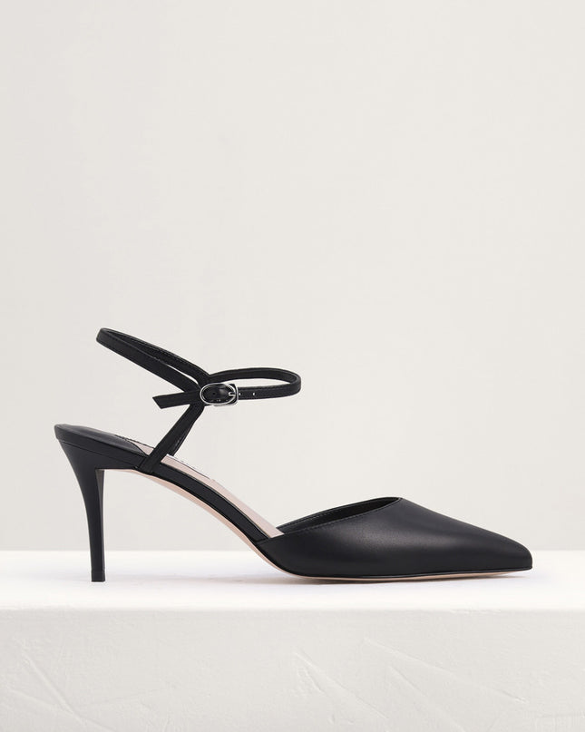 Ankle Strap Pointed Toe Leather Pumps