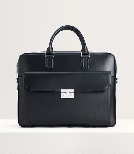 Push-lock Buckle Leather Briefcase