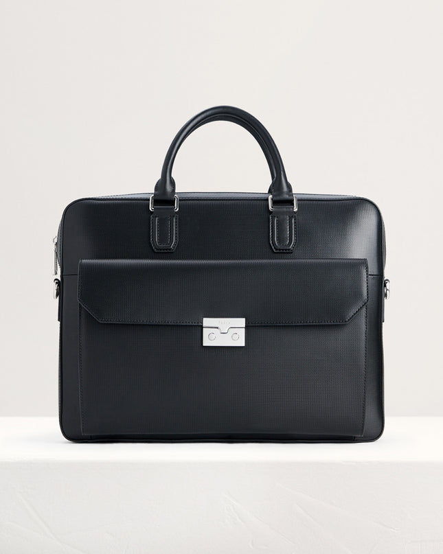 Push-lock Buckle Leather Briefcase