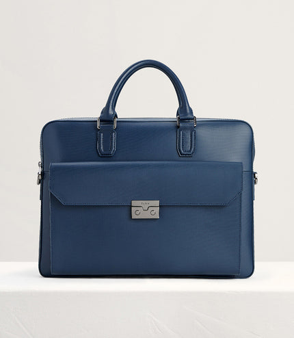 Push-lock Buckle Leather Briefcase