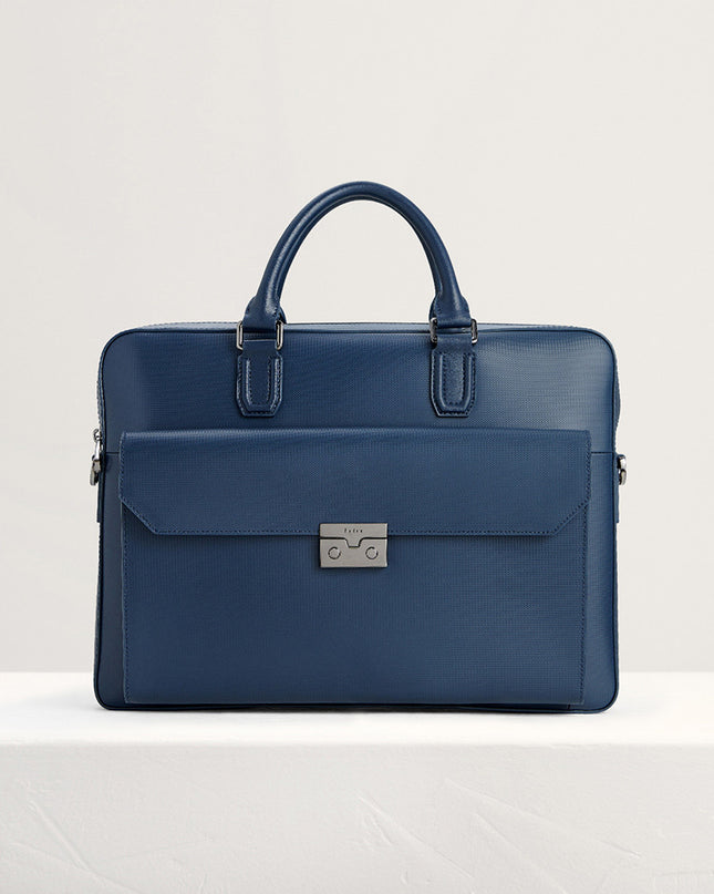 Push-lock Buckle Leather Briefcase
