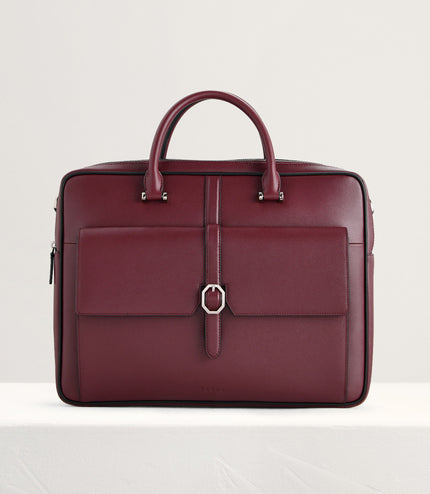 Leather Briefcase with Buckle Detail