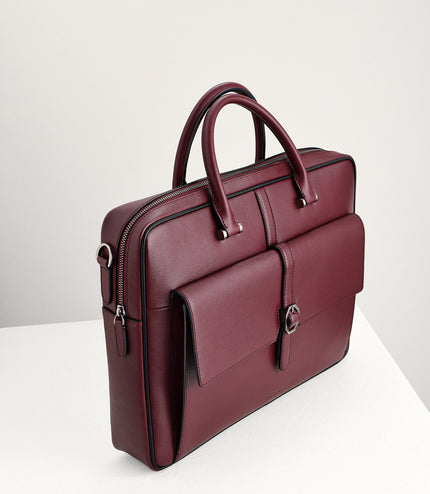 Leather Briefcase with Buckle Detail