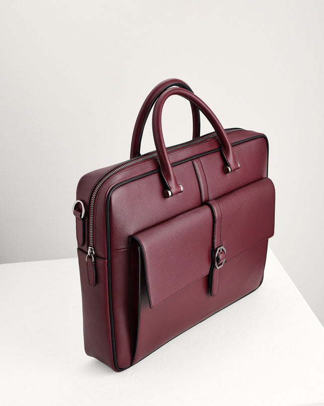 Leather Briefcase with Buckle Detail