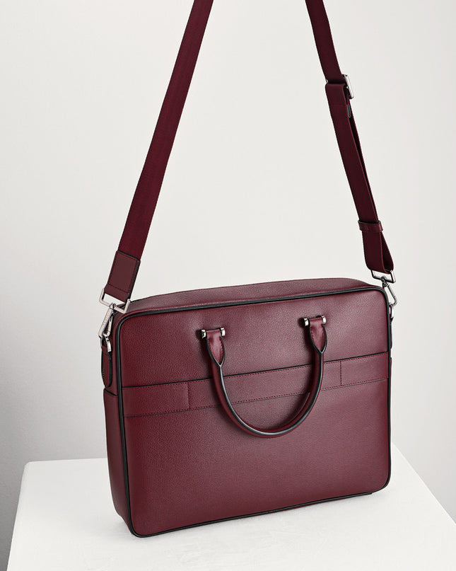 Leather Briefcase with Buckle Detail