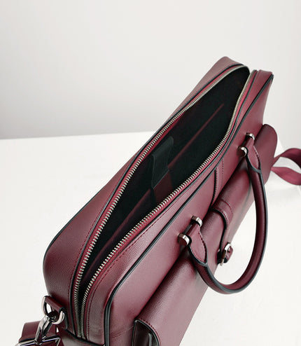 Leather Briefcase with Buckle Detail